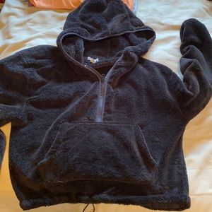 Fuzzy cropped quarter zip with front pocket